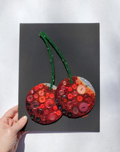 Load image into Gallery viewer, Ludo Cherries 9"x12" Button and Bead Art