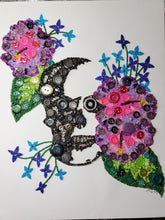 Load image into Gallery viewer, Hibiscus and Skull Bead Art, Skull Decor, Unique Gift, Emo Art, Edgy Decor, Upcycled Art, Skull Art, Skull and flower wall art, Button Art