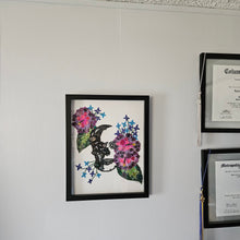 Load image into Gallery viewer, Hibiscus and Skull Bead Art, Skull Decor, Unique Gift, Emo Art, Edgy Decor, Upcycled Art, Skull Art, Skull and flower wall art, Button Art