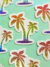Load image into Gallery viewer, Tiny Rainbow Palm Tree Sticker, Tiny Sticker, Small Stickers, Rainbow Pride Stickers, Small Beach Sticker, Beach Sticker, Sparkly Stickers
