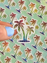 Load image into Gallery viewer, Tiny Rainbow Palm Tree Sticker, Tiny Sticker, Small Stickers, Rainbow Pride Stickers, Small Beach Sticker, Beach Sticker, Sparkly Stickers