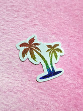 Load image into Gallery viewer, Tiny Rainbow Palm Tree Sticker, Tiny Sticker, Small Stickers, Rainbow Pride Stickers, Small Beach Sticker, Beach Sticker, Sparkly Stickers