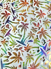 Load image into Gallery viewer, Tiny Rainbow Palm Tree Sticker, Tiny Sticker, Small Stickers, Rainbow Pride Stickers, Small Beach Sticker, Beach Sticker, Sparkly Stickers
