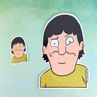 Two cartoon character stickers on a watercolor background