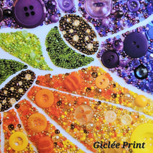 Load image into Gallery viewer, Floral Button Art Giclée Print, Seed Bead Mosaic, Signed Print
