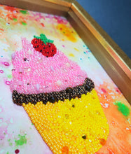Load image into Gallery viewer, Strawberry Chocolate Cupcake Bead Art, Kitchen Decor, Bakery Art, Cupcake Art, Bead Art, Modern Art, Wall Decor, Colorful Art, Unique Gifts
