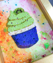Load image into Gallery viewer, Kiwi-Lime Vanilla Bead Cupcake, Kiwi art, Kitchen Decor, Small Wall Decor, Cupcake Art, Tie-dye, Foodie Gifts, Colorful Decor, Bakery Art
