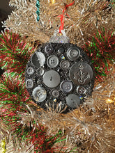 Load image into Gallery viewer, Black button ornament, Christmas Ornament, black decor, Christmas Decor, Button Art, Unique Ornament, Gift For Her, Christmas Art, Bead Art
