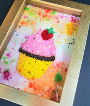 Load image into Gallery viewer, Strawberry Chocolate Cupcake Bead Art, Kitchen Decor, Bakery Art, Cupcake Art, Bead Art, Modern Art, Wall Decor, Colorful Art, Unique Gifts
