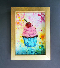 Load image into Gallery viewer, Cherry Chocolate Bead Cupcake Wall Art, Kitchen Decor, Foodie Gift, Bakery Art, Colorful Art, Small Wall Art, Baker Decor, Unique Gift
