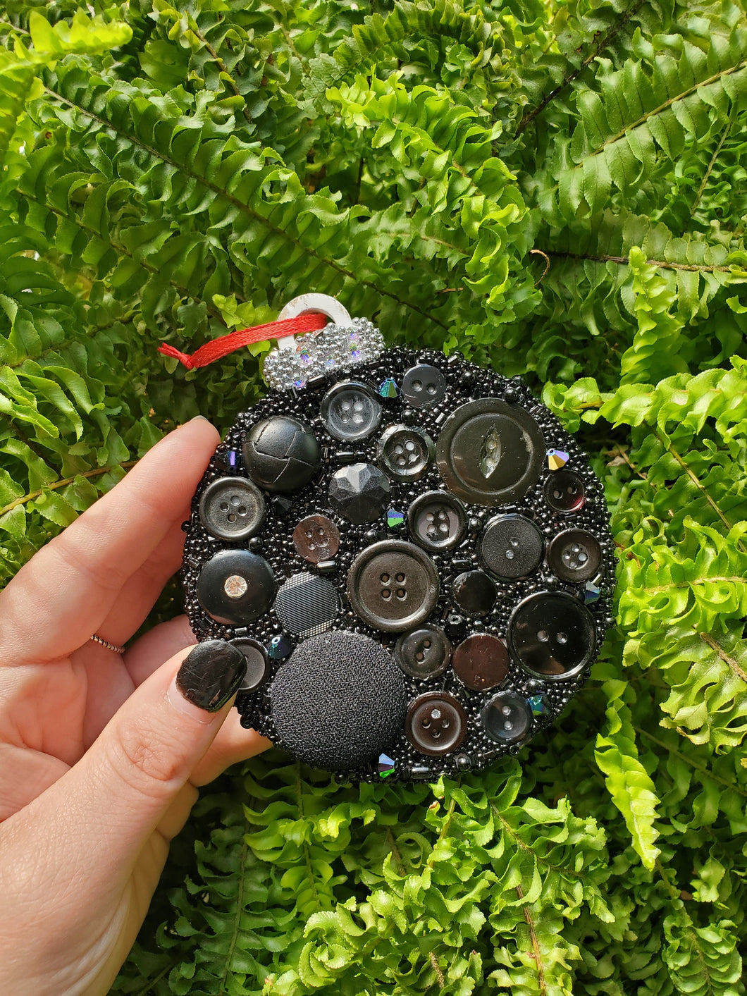 Black button ornament, Christmas Ornament, black decor, Christmas Decor, Button Art, Unique Ornament, Gift For Her, Christmas Art, Bead Art