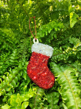 Load image into Gallery viewer, Small Stocking Ornament, Handmade Decor, Unique Gift, One Of A Kind Gift, Traditional Christmas Decor, Mini Ornaments, Cottagecore
