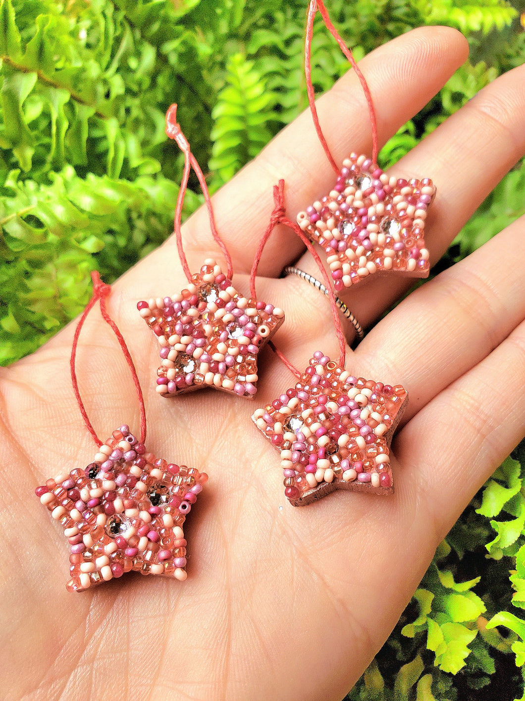 Dusty Pink Star Ornaments, Gift Set, CottageCore Decor, Mini Ornaments, Unique Gift, Stocking Stuffer for Her, Rose Christmas Decor