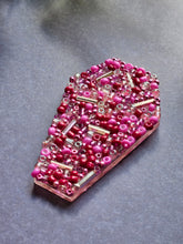 Load image into Gallery viewer, Pink Beaded Coffin Refrigerator Magnet, Bright Emo Decor, Pink Kitchen Aesthetic
