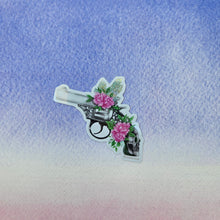 Load image into Gallery viewer, Small Skull Sticker, Revolver Art, Original Vinyl Sticker, Sticker for water bottle, Gun Art

